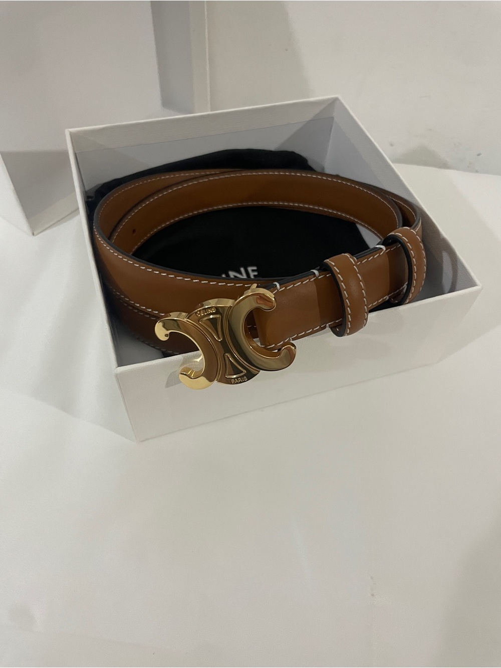 Celine Brown Leather Belt with Gold Buckle 85cm